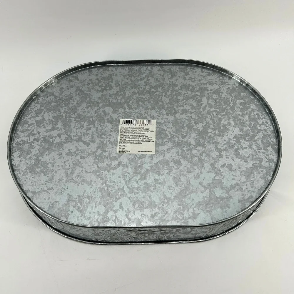 Coca-Cola Galvanized Metal Oval Serving Tray Red Logo Silver 15.5 Inch 66811